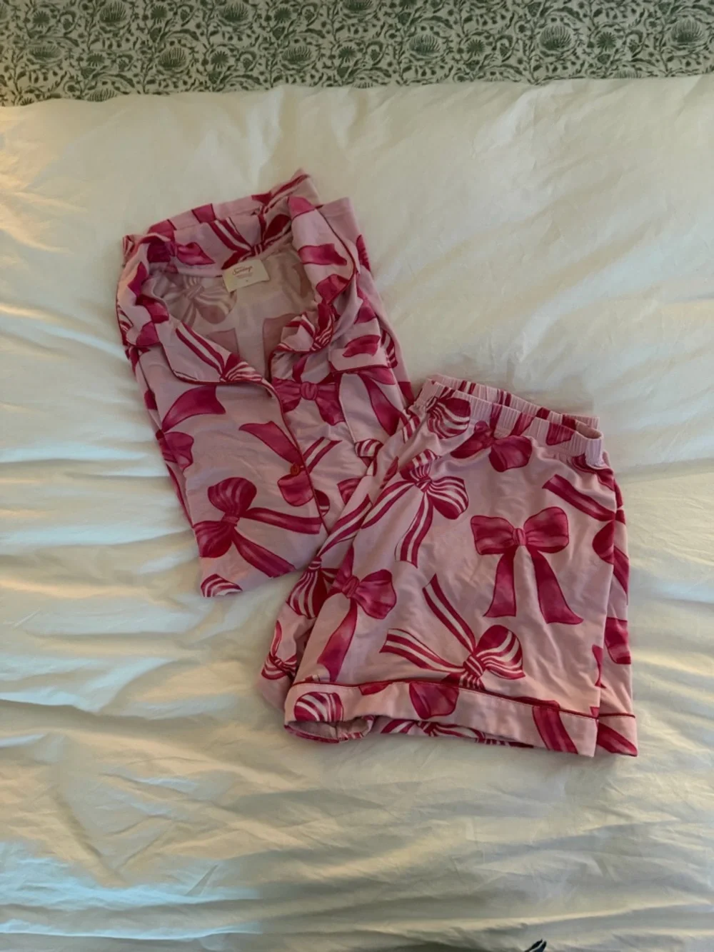 In My Sundays Pink Bows Shorts & Long Sleeve Pajama Set - Picture 2 of 3